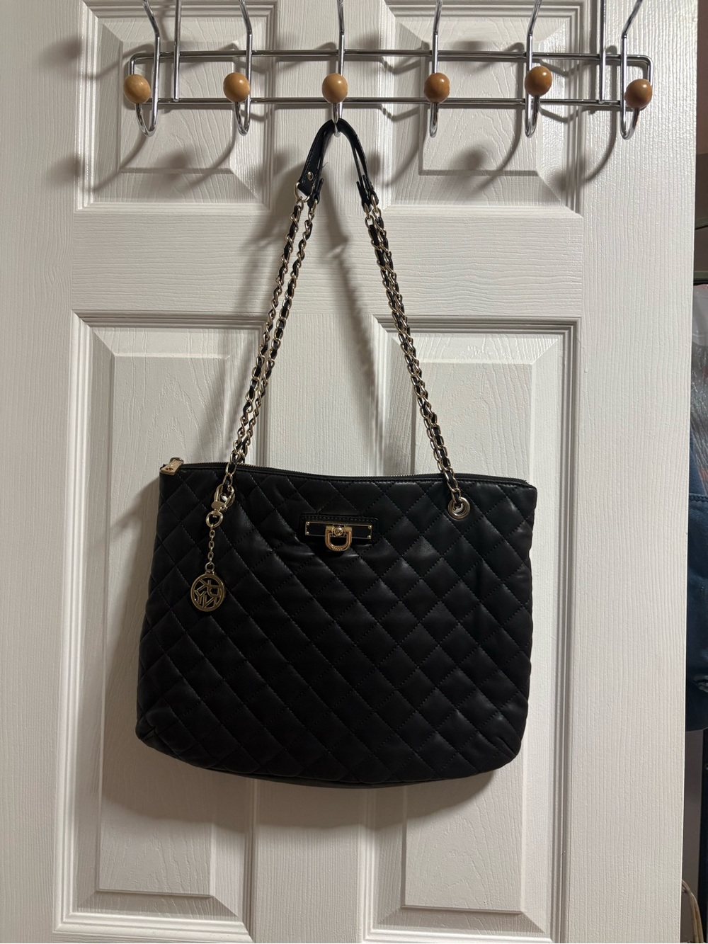 DKNY Black Quilted Shoulder Bag with Gold Chain Straps